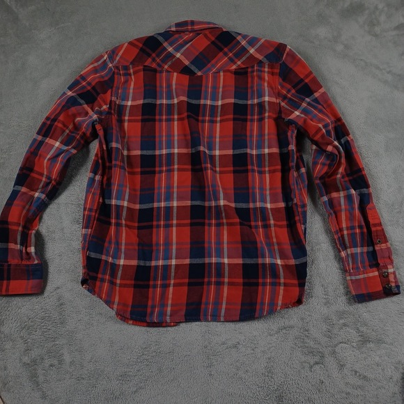 Lucky Brand‎ Shirt Mens Medium Red Plaid Flannel Western Pearl Snap Cotton - Picture 6 of 7